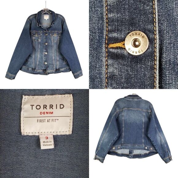 Torrid Denim Jacket Womens 3 3X Trucker Stretch Button Front Casual Blue - Picture 1 of 11